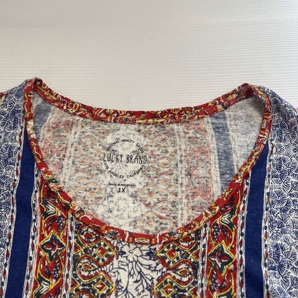 Lucky Brand Scoop Neck Short Sleeve Pull Over Top Multicolored Floral Plus Sz 1X - Picture 2 of 5
